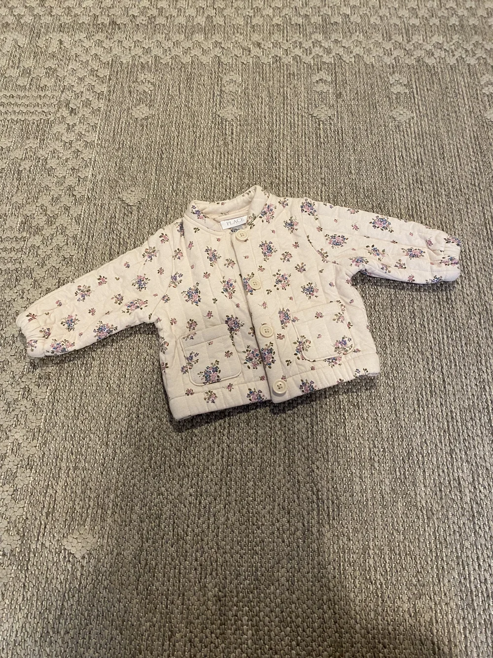 The Children's Place Floral Quilted Jacket Cream with Pink & Blue Flowers